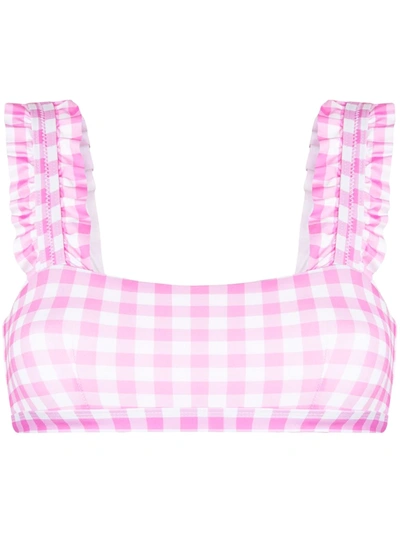 Ephemera Pink Gingham Ruffle-trimmed Bikini Top In Pink