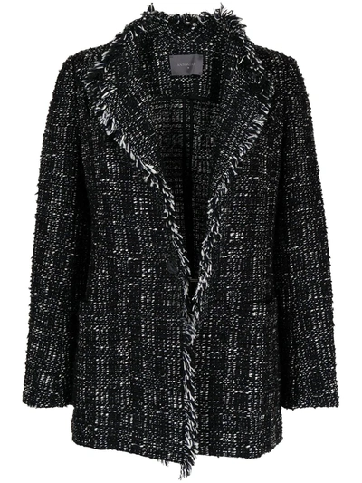 Shop Lorena Antoniazzi Fringed-lapel Tweed Blazer In Black