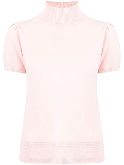 Shop Paule Ka Roll-neck Shortsleeved Cashmere Top In Pink