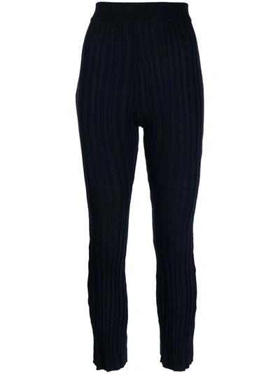 Shop Mame Kurogouchi Ribbed-knit Flared-cuff Trousers In Blue