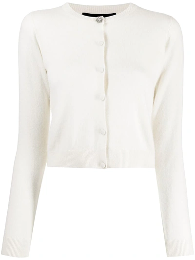 Shop Paule Ka Crystal-buckle Cashmere Cardigan In White