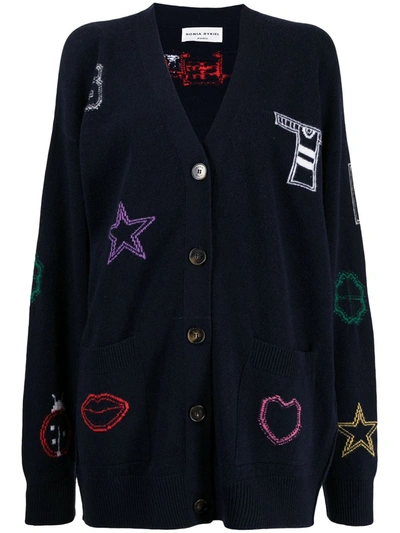 Shop Sonia Rykiel Embroidered Button-down Cardigan In Blue