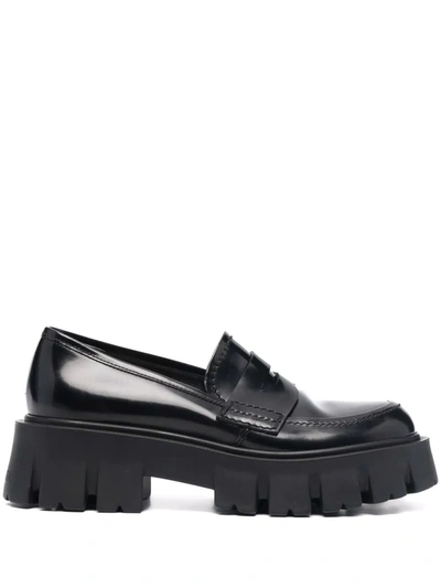 Shop Premiata Chunky Sole Leather Loafers In Schwarz