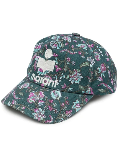 Shop Isabel Marant Logo-embroidered Floral Cap In Grün