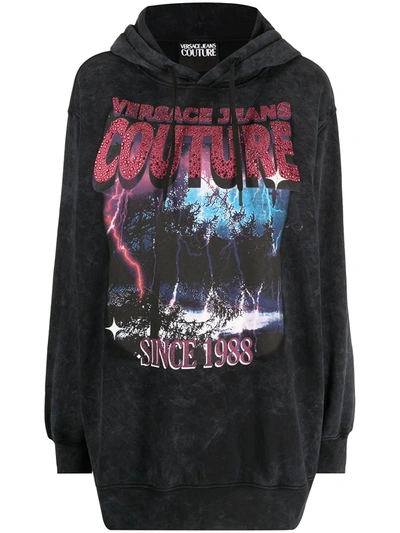 Shop Versace Jeans Couture Graphic-print Cotton Hoodie In Black
