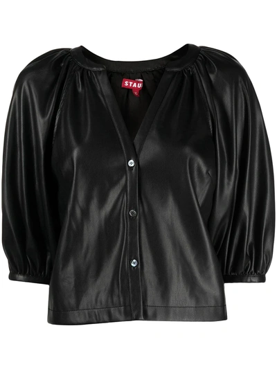 Shop Staud Cropped Faux-leather Shirt In Schwarz
