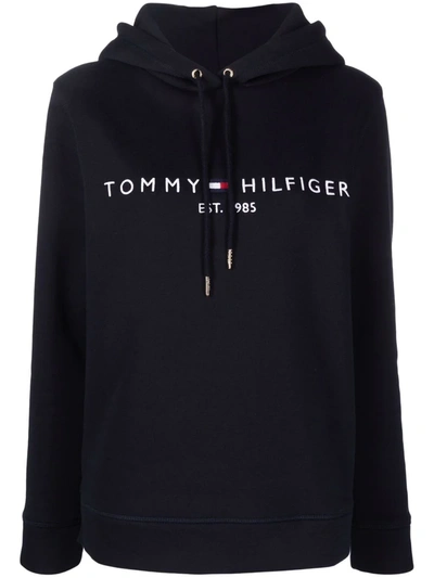 Shop Tommy Hilfiger Embroidered-logo Pullover Hoodie In Blue