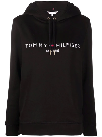 Shop Tommy Hilfiger Logo-print Drawstring Hoodie In Black