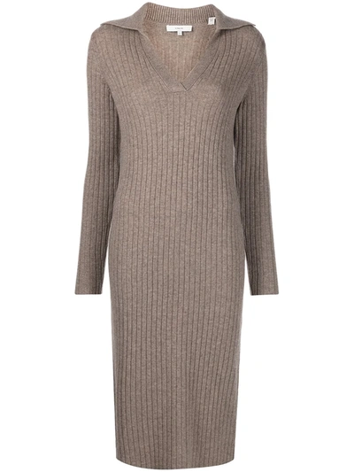 Shop Vince Ribbed Polo Midi Dress In Nude