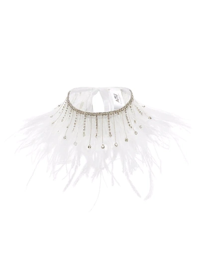 Shop Atu Body Couture Feather And Crystal Neckalce In White