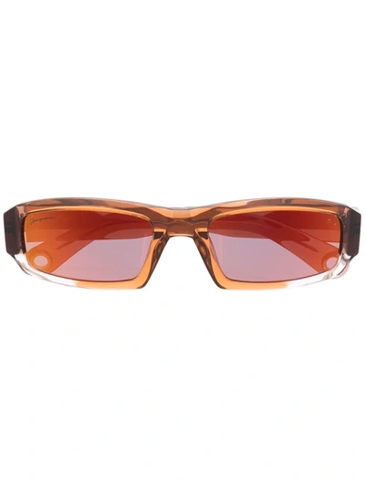 Shop Jacquemus Rounded Frame Sunglasses In Braun