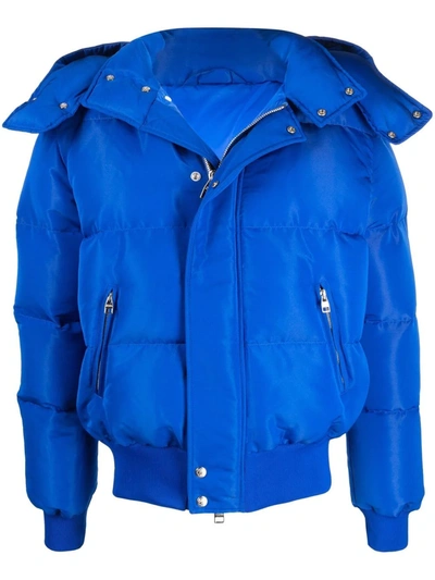 Shop Alexander Mcqueen Logo-print Hooded Padded Coat In Blau