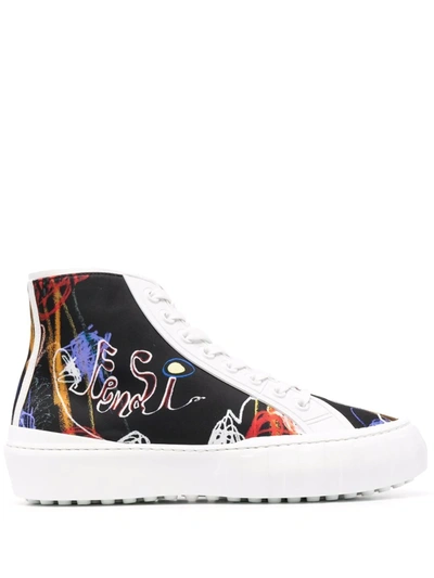 Shop Fendi Force Print High-top Sneakers In Schwarz