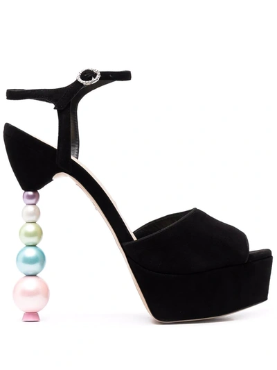 Shop Sophia Webster Faux-pearl Suede Sandals In Schwarz