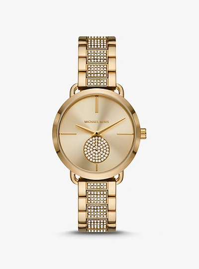 Shop Michael Kors Mini Portia Pavé Gold-tone Watch