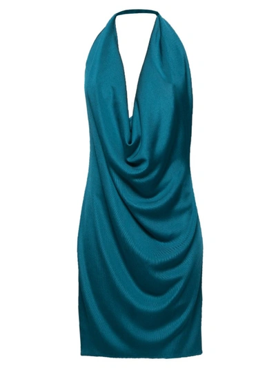 Shop Bottega Veneta Lightweight Viscose Shine Knit Dress Blaster In Blue