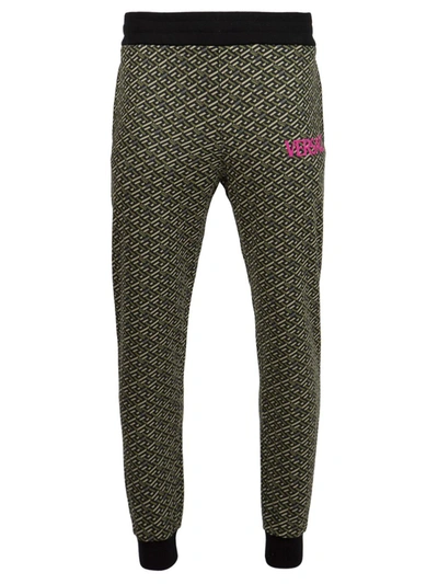 Shop Versace Monogram Cotton Sweatpants Military And Black In Green
