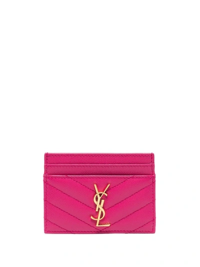 Shop Saint Laurent Monogram Quilted Cardholder In Pink