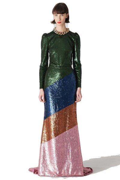 Shop Carolina Herrera Long Sleeve Sequin Top And Skirt In Multicolor