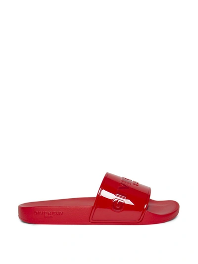 Shop Givenchy Shiny Slide Sandal Red