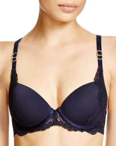 Shop Stella Mccartney Smooth & Lace Contour Plunge Bra In Night Sky