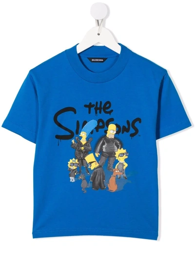 Shop Balenciaga The Simpsons-print Cotton T-shirt In Blue