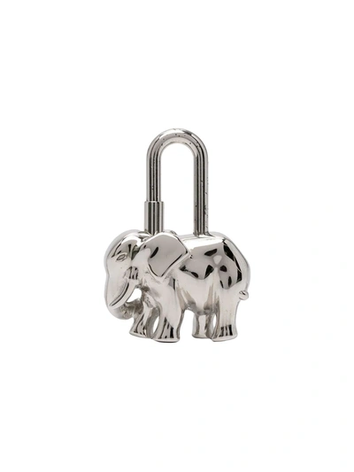 Pre-owned Hermes 1988  Elephant Motif Cadena Padlock In Silver