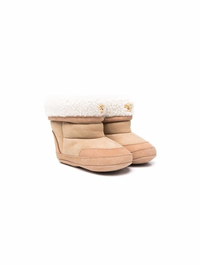 Shop Versace Shearling-lined Boots In Neutrals