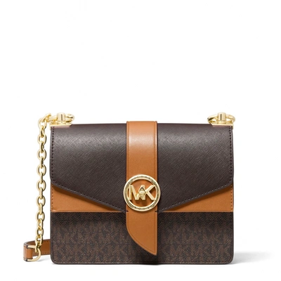 Michael Kors Small Greenwich Shoulder Bag In Saffiano Leather Color-block  With Logo In Brown | ModeSens