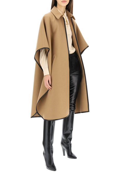 Shop Saint Laurent Cashmere Cape With Leather Edges In Brown,black