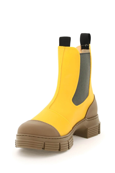 Shop Ganni Recycled Rubber Chelsea Boots In Yellow,beige