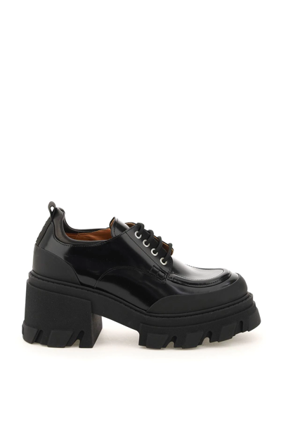Shop Ganni Lug Sole Derby Shoes In Black