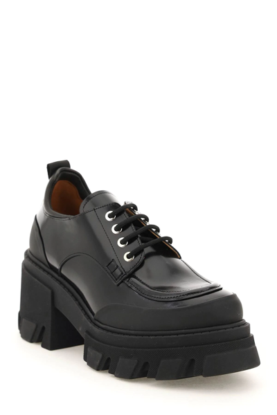 Shop Ganni Lug Sole Derby Shoes In Black