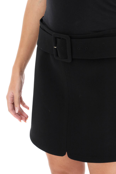 Shop Versace Belted Mini Skirt In Natte Wool In Black