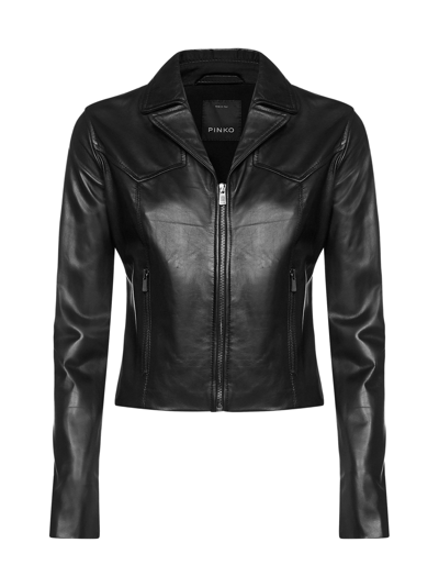 Shop Pinko Zipped Leather Jacket In Black