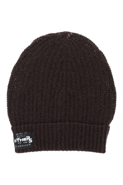 Shop Raf Simons Logo Patch Knitted Beanie In Brown