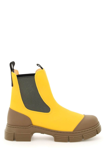 Shop Ganni Recycled Rubber Chelsea Boots In Yellow