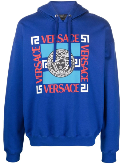 Shop Versace Blue Medusa Motif-print Hoodie