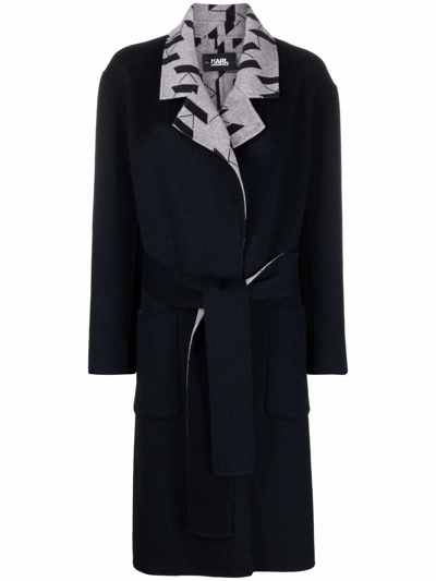 Shop Karl Lagerfeld Women's Black Wool Coat