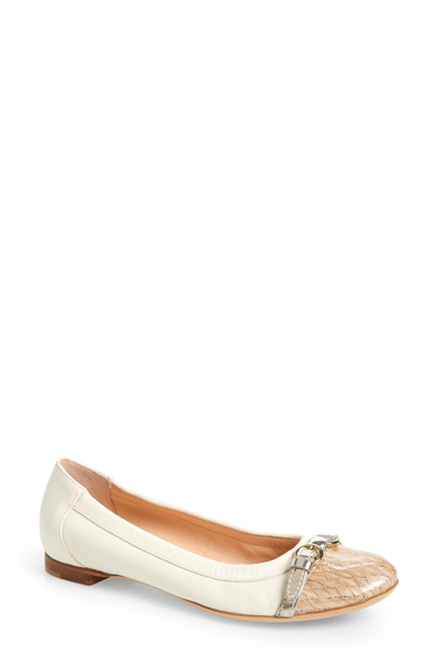 Shop Agl Attilio Giusti Leombruni Monika Cap Toe Ballet Flat In Off White Leather/ Snake