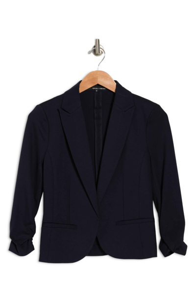 Shop Amanda & Chelsea Ponte 3/4 Length Sleeve Rouched Jacket In Navy