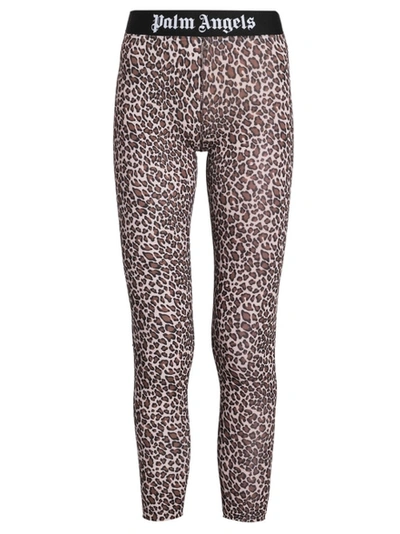 Shop Palm Angels Leopard Print Legging Brown And White