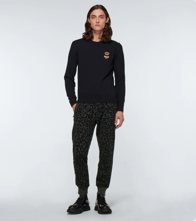 Shop Dolce & Gabbana Leopard-print Cotton Sweatpants In Grey