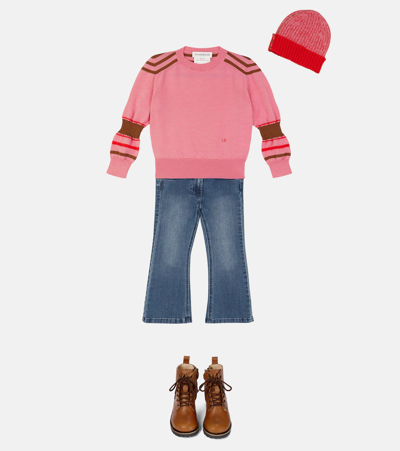 Shop Victoria Beckham X The Woolmark Company Striped Wool Sweater In Pink/bright Red/dark Camel
