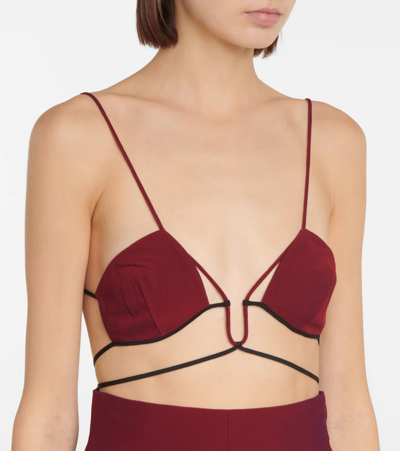 Shop Nensi Dojaka Tie-trimmed Gabardine Bra In Fuchsia