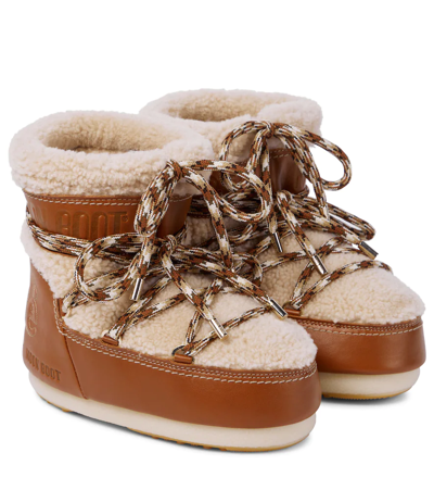 Shop Chloé X Moon Boot Leather-trimmed Snow Boots In Luminous Ochre