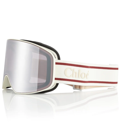 Shop Chloé Logo Ski Goggles In White-white-violet