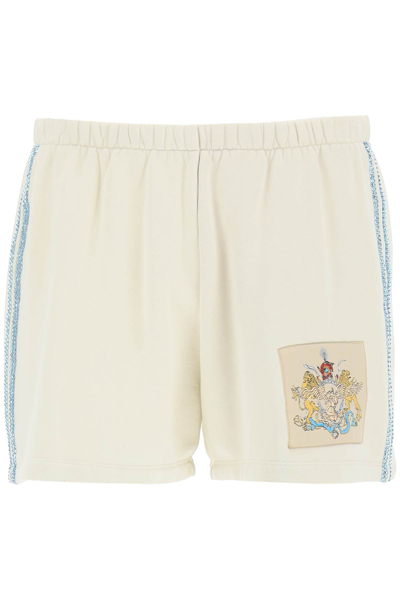 Shop Liberal Youth Ministry Logo Sport Shorts With Crystals In Beige (beige)