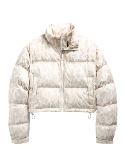 The North Face Nuptse Cropped Leopard Print Jacket In White-grey In  Gardenia White | ModeSens