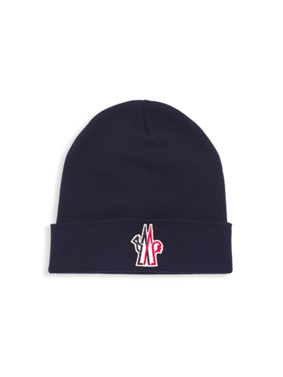 Shop Moncler Men's Logo Wool Hat In Navy
